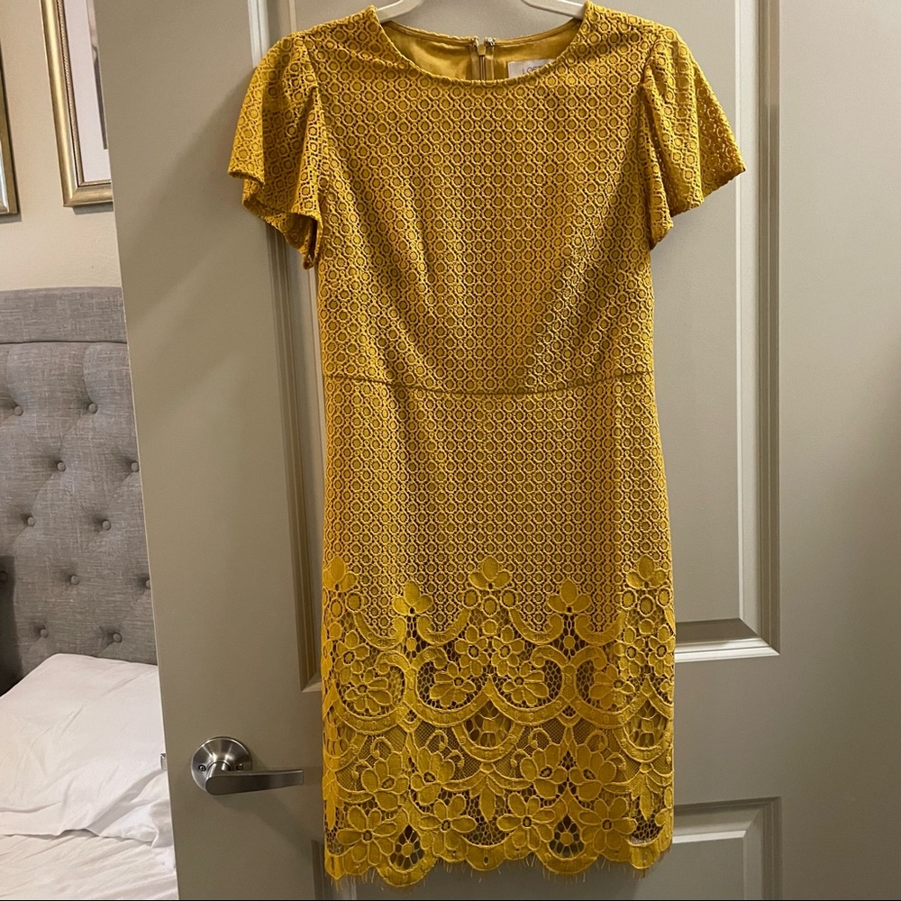 LOFT Mustard Yellow Lace Dress